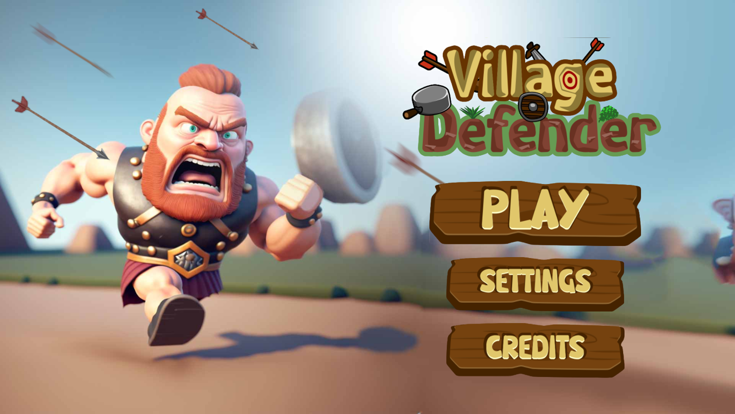 Village Defender Game Welcome Screen Screenshot.