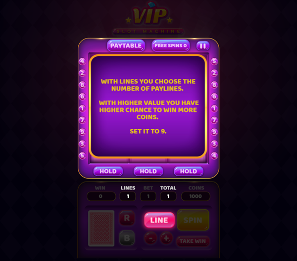 VIP Slot Machine Game How To Play Screenshot.