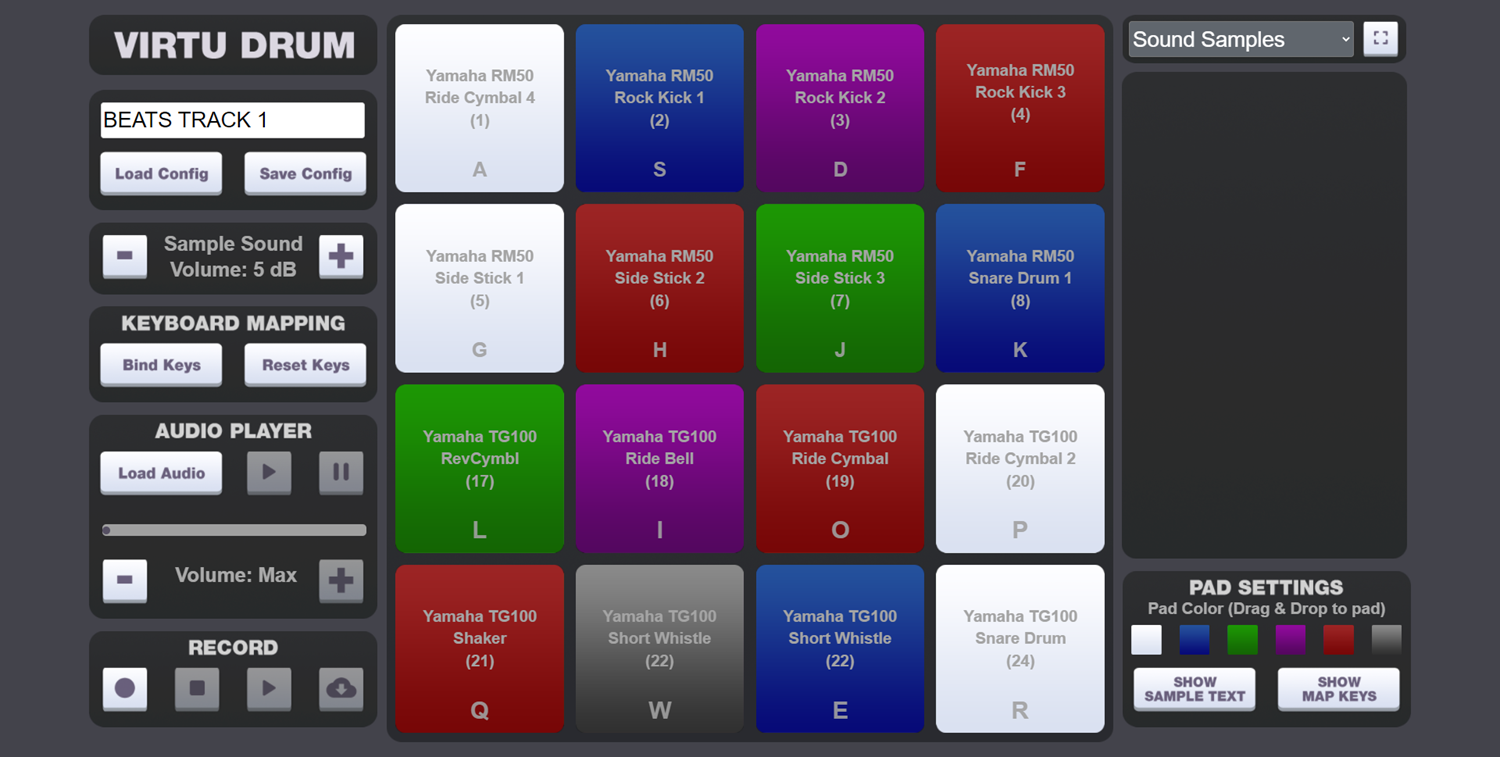 Virtu Drum Pads Saving Drum Setup Configuration Screenshot.