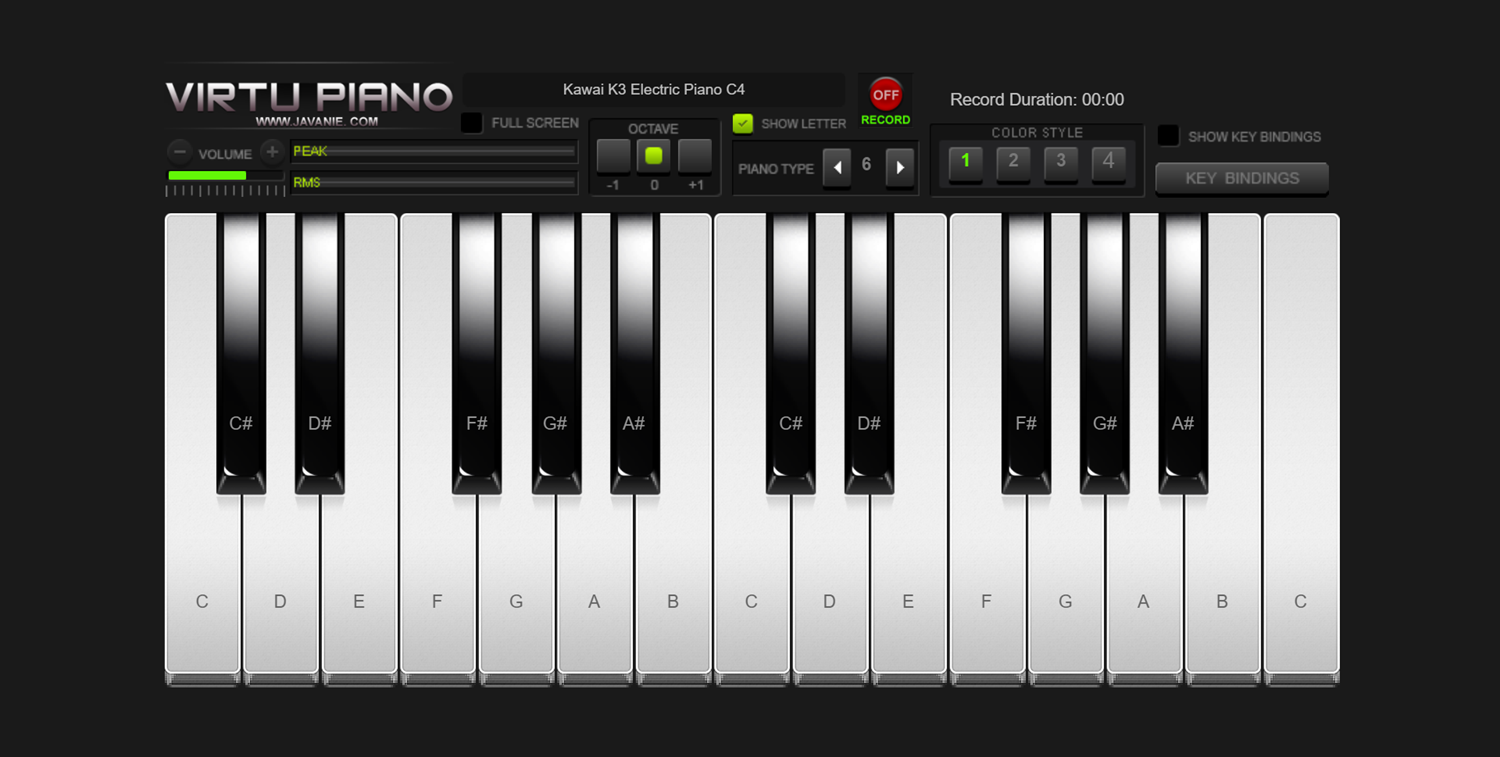 Virtu Piano Keys with Labels Screenshot.
