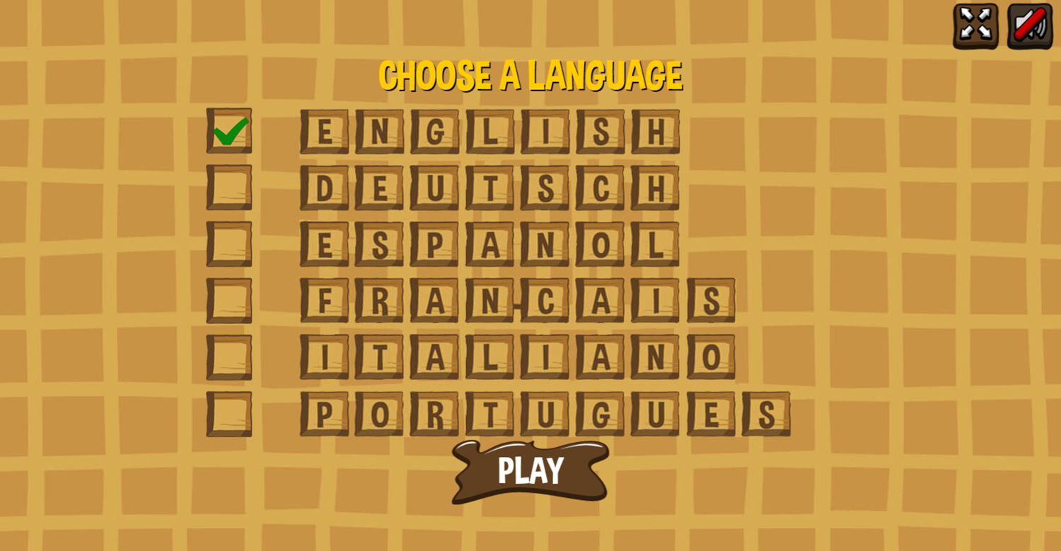 Waffle Game Language Select Screenshot.