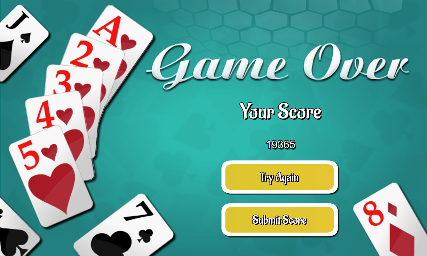 Wasp Solitaire Game Over Screen Screenshot.