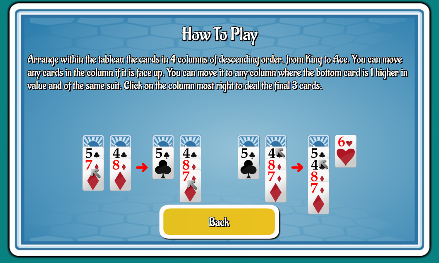 Wasp Solitaire Game How To Play Screenshot.