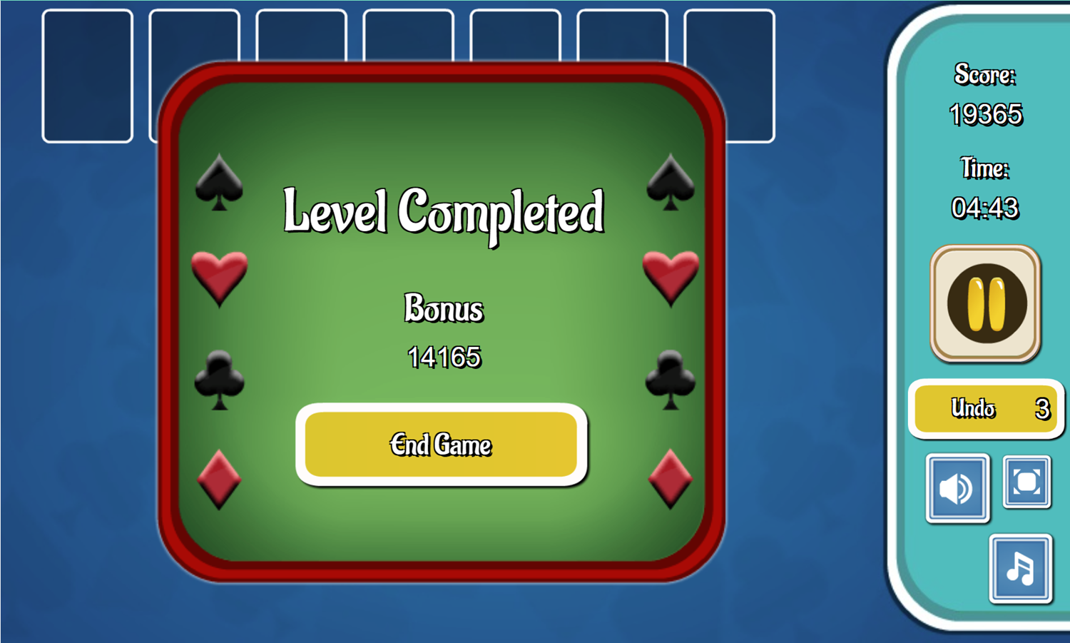 Wasp Solitaire Game Level Completed Screenshot.