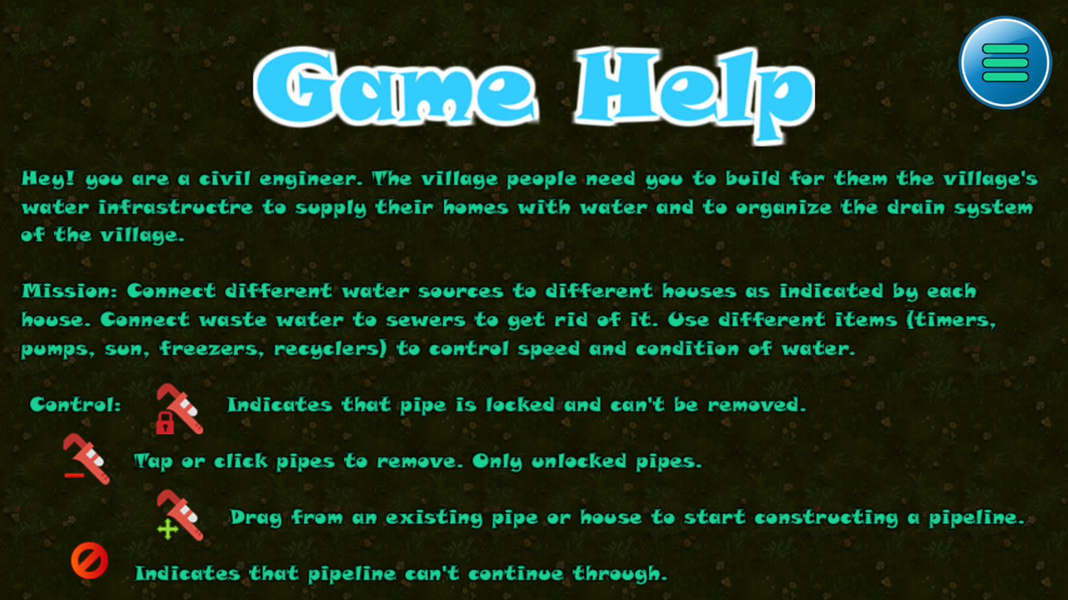 Water the Village Game Help Screenshot.