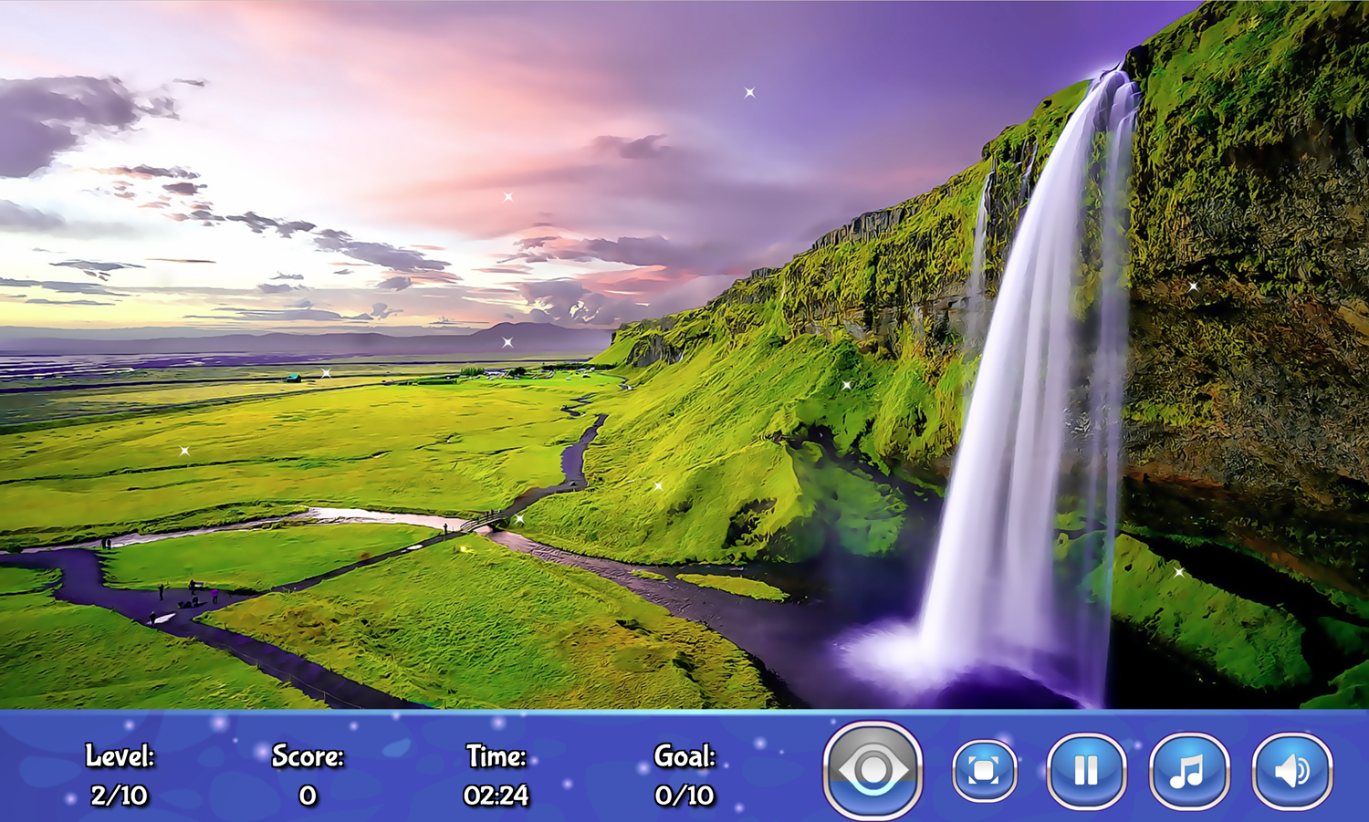 Waterfall Hidden Stars Game Screenshot.