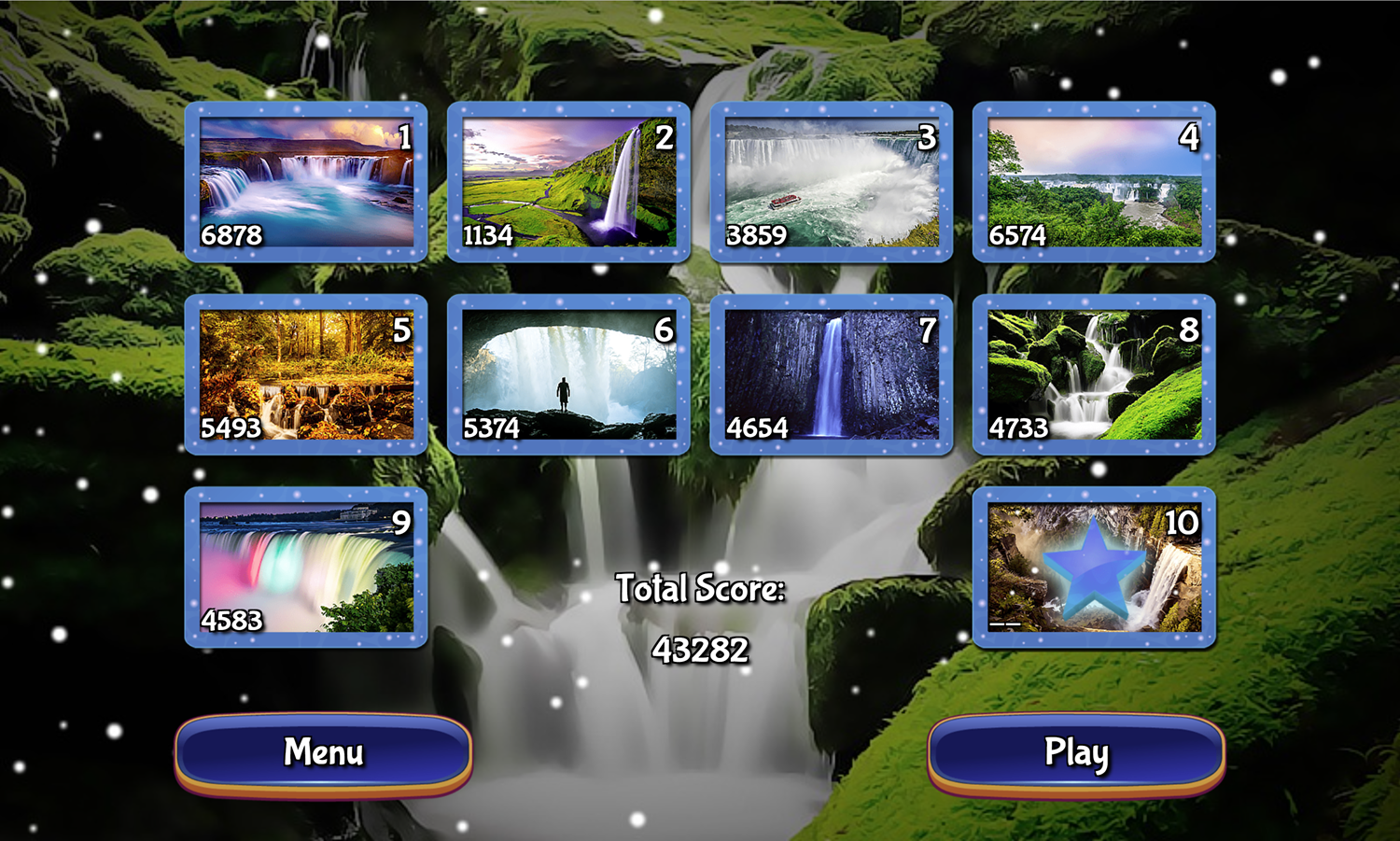 Waterfall Hidden Stars Game Level Select Screen Screenshot.
