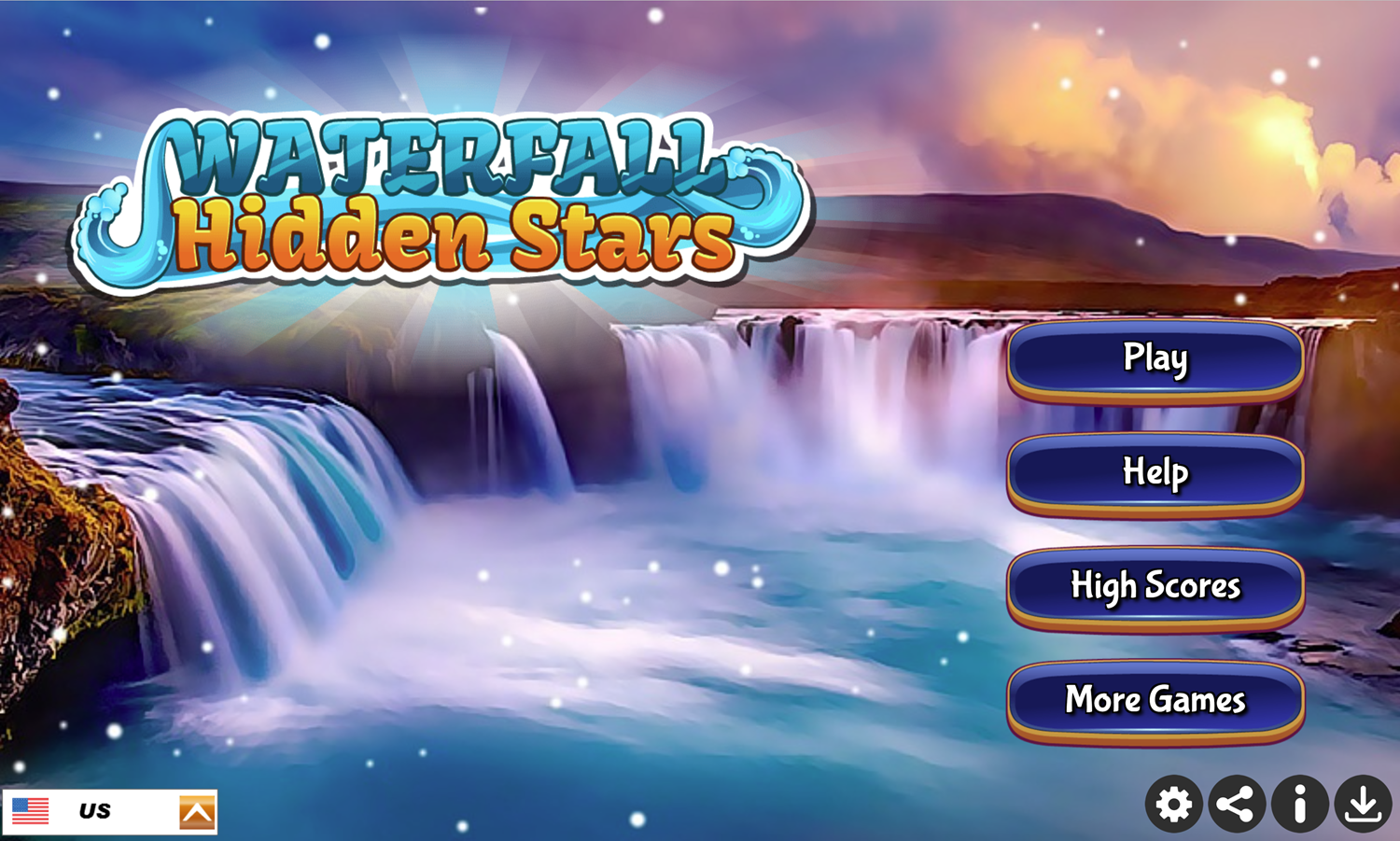 Waterfall Hidden Stars Game Welcome Screen Screenshot.