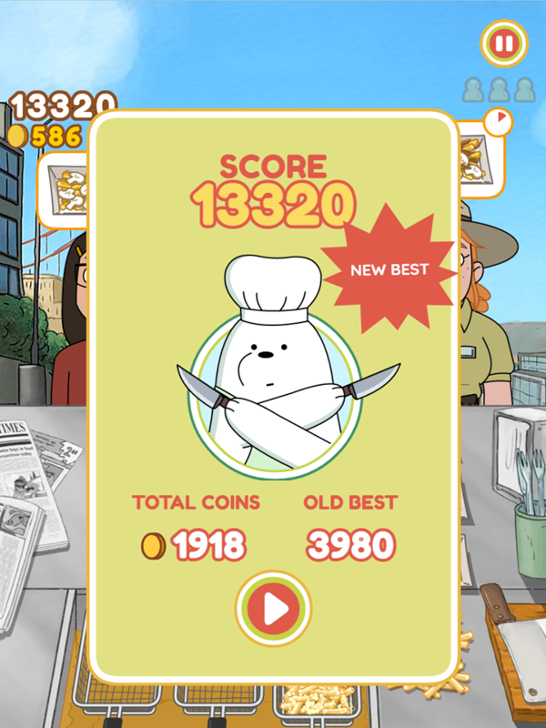 We Bare Bears French Fry Frenzy Game Over Screen Screenshot.