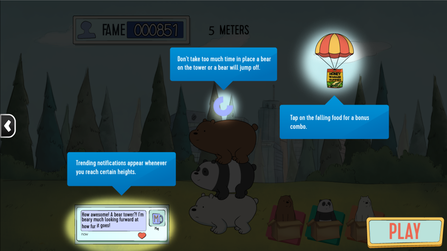 We Bare Bears Impawsible Fame Bonuses and Messages Screenshot.