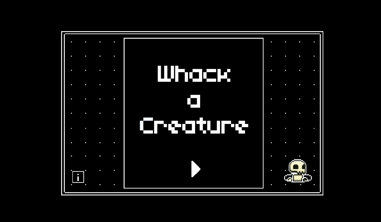 Whack a Creature Game Welcome Screen Screenshot.