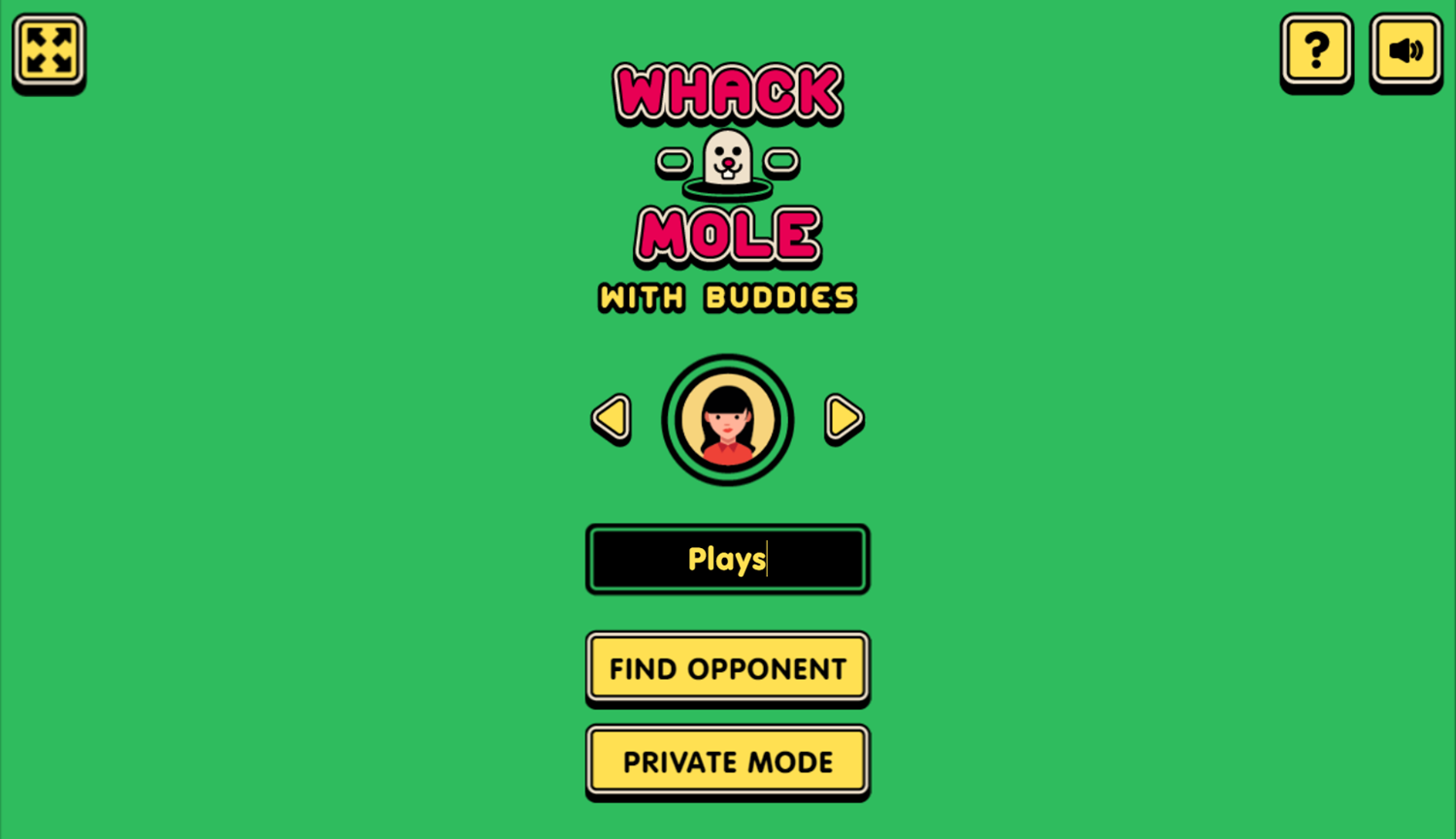 Whack a Mole With Buddies Game Welcome Screen Screenshot.