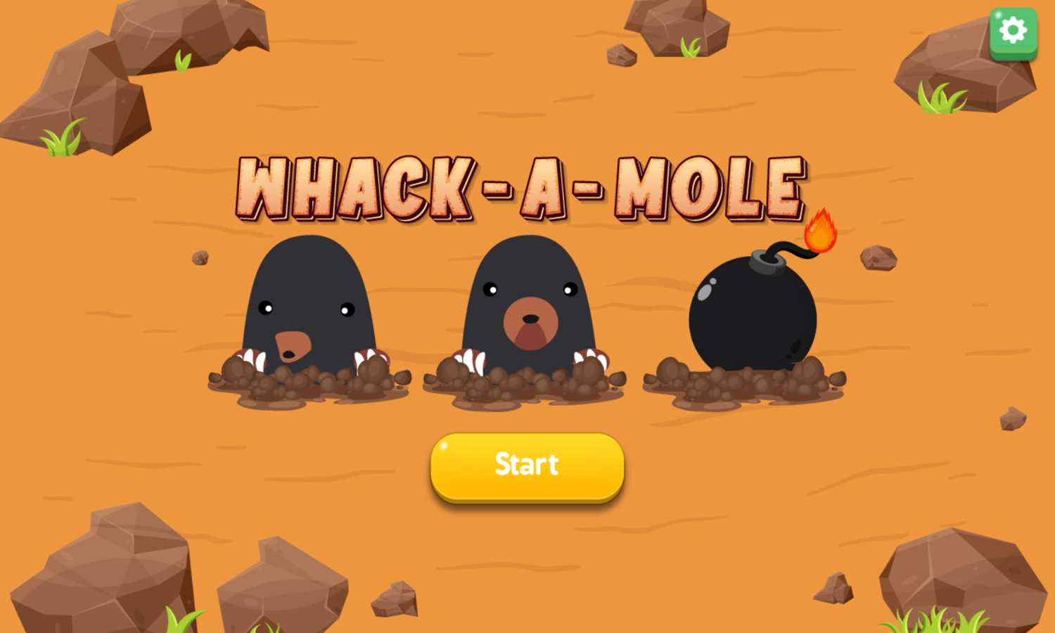 Whack-A-Mole Game Welcome Screen Screenshot.