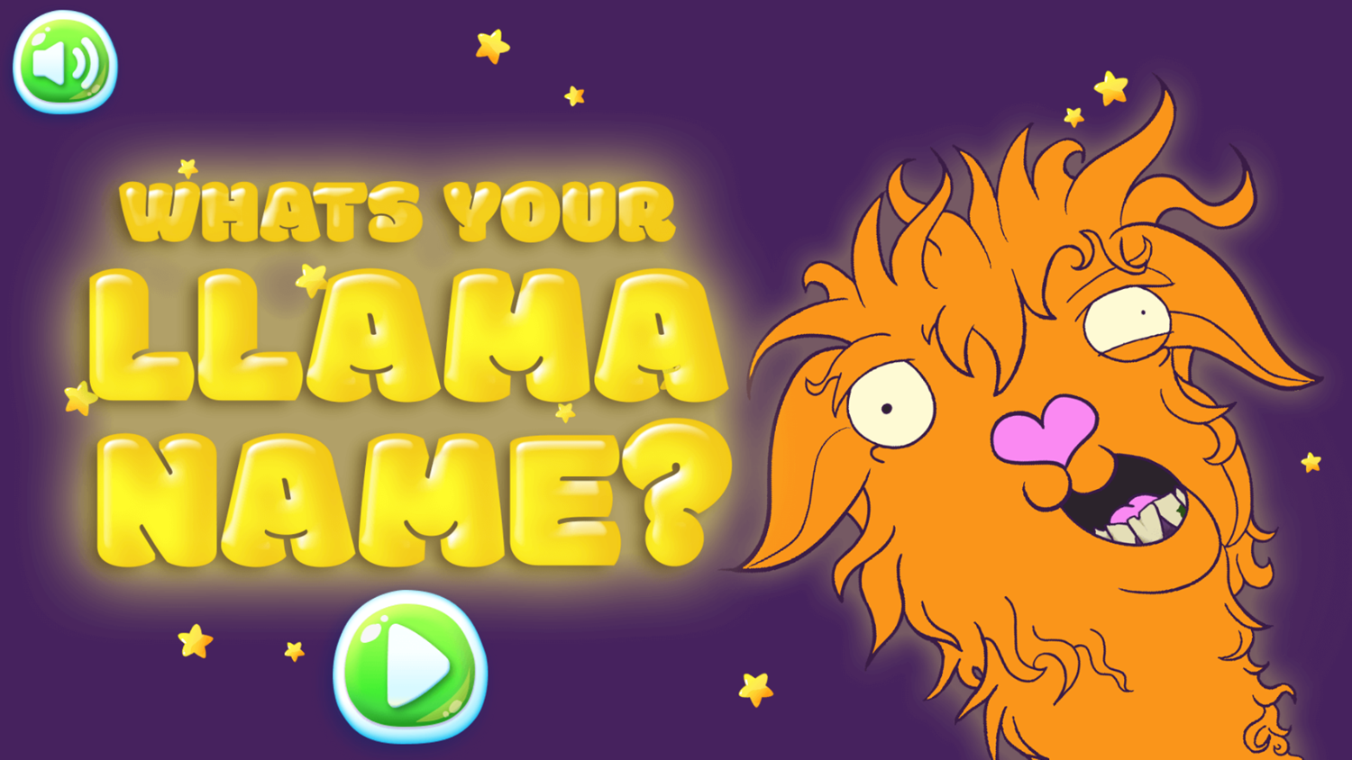What's Your Llama Name Game Welcome Screen Screenshot.