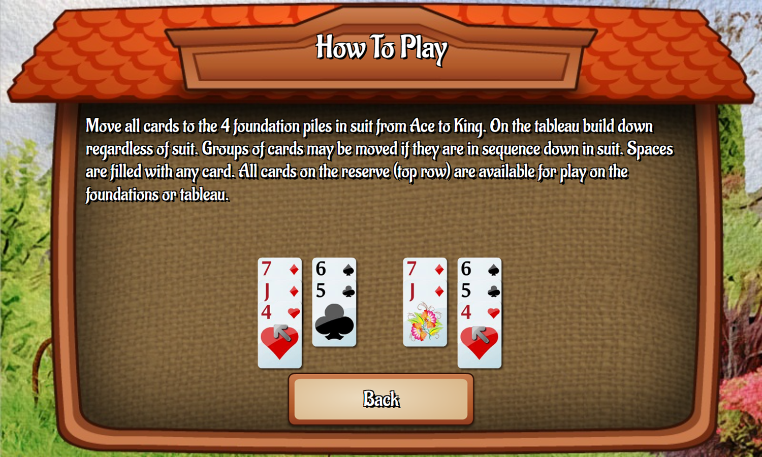 Wild Flower Solitaire Game How To Play Screenshot.