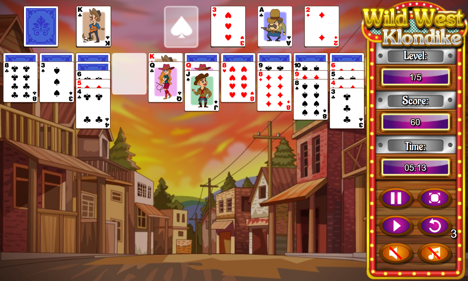 Wild West Klondike Game Play Screenshot.