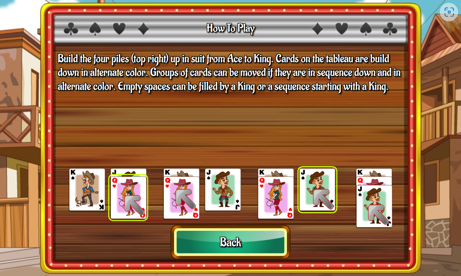 Wild West Klondike Game How To Play Screenshot.