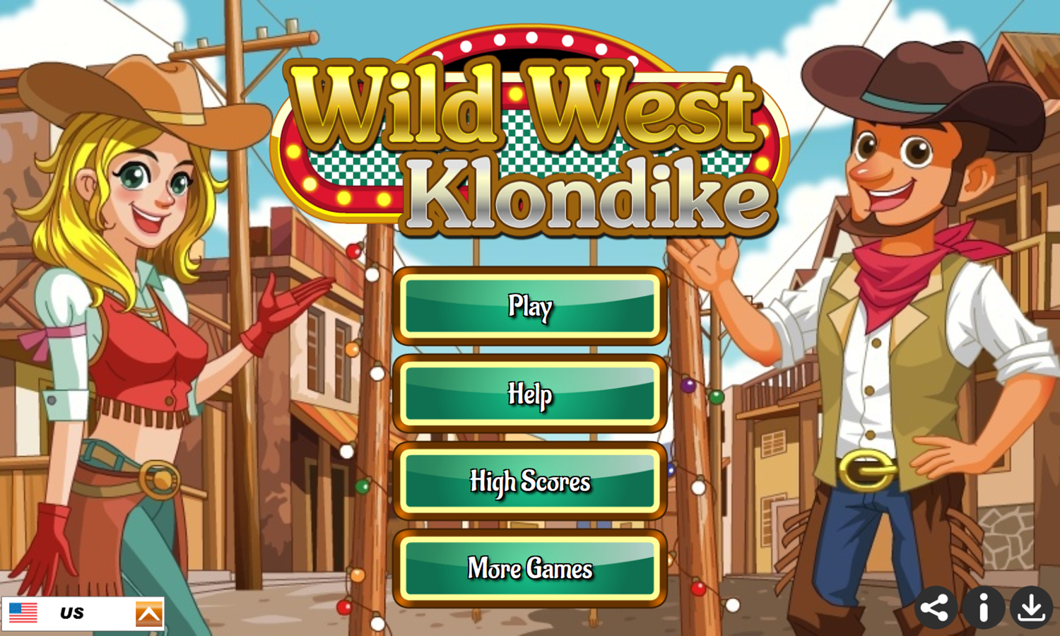 Wild West Klondike Game Welcome Screen Screenshot.