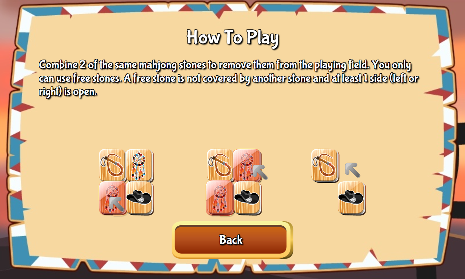 Wild West Mahjong Game How To Play Screenshot.