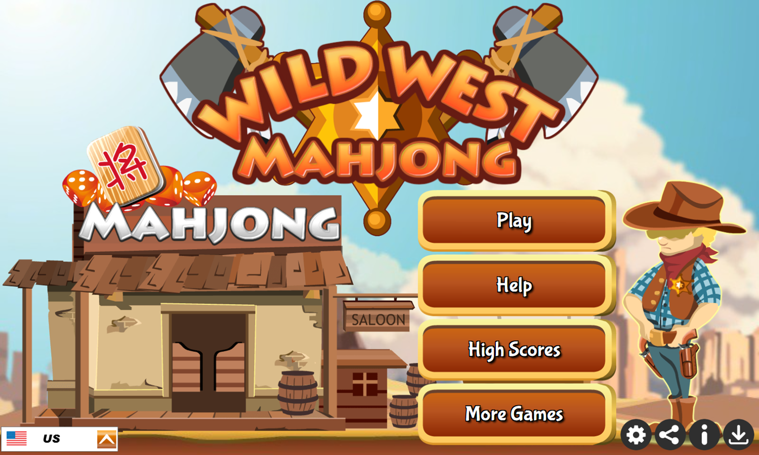 Wild West Mahjong Game Welcome Screen Screenshot.