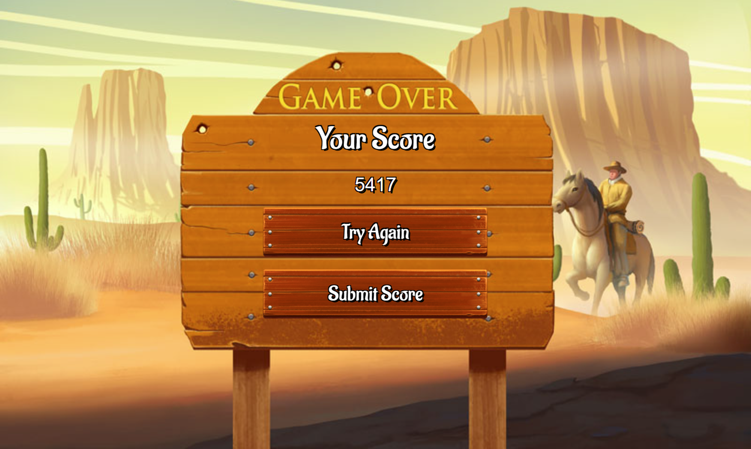 Wild West Pyramid Game Over Screen Screenshot.