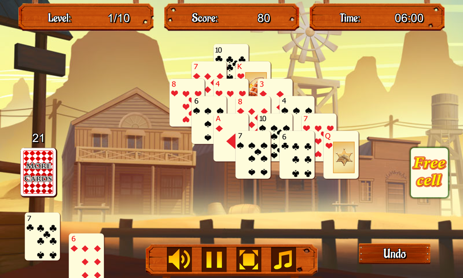 Wild West Pyramid Solitaire Game Play Screenshot.