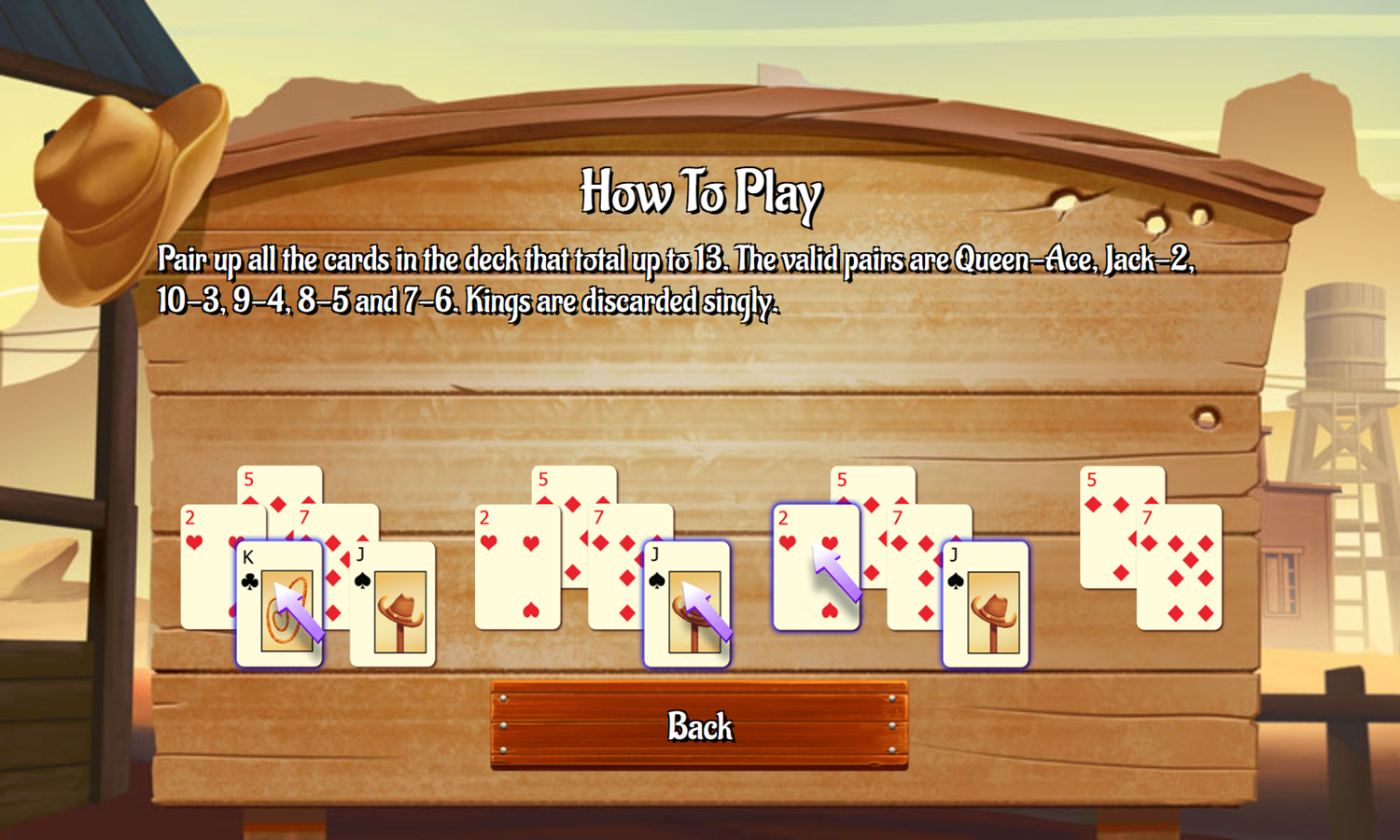 Wild West Pyramid Solitaire Game How To Play Screenshot.