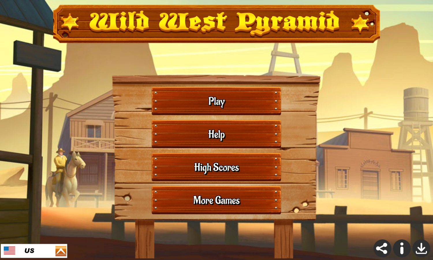 Wild West Pyramid Solitaire Game Welcome Screen Screenshot.