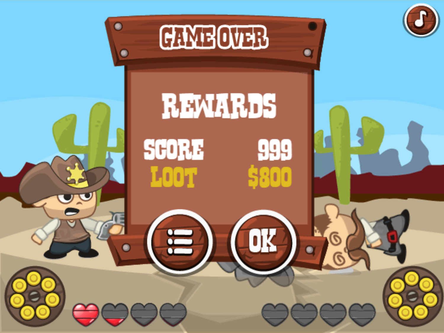 Wild West Shootout Game Beat Screen Screenshot.