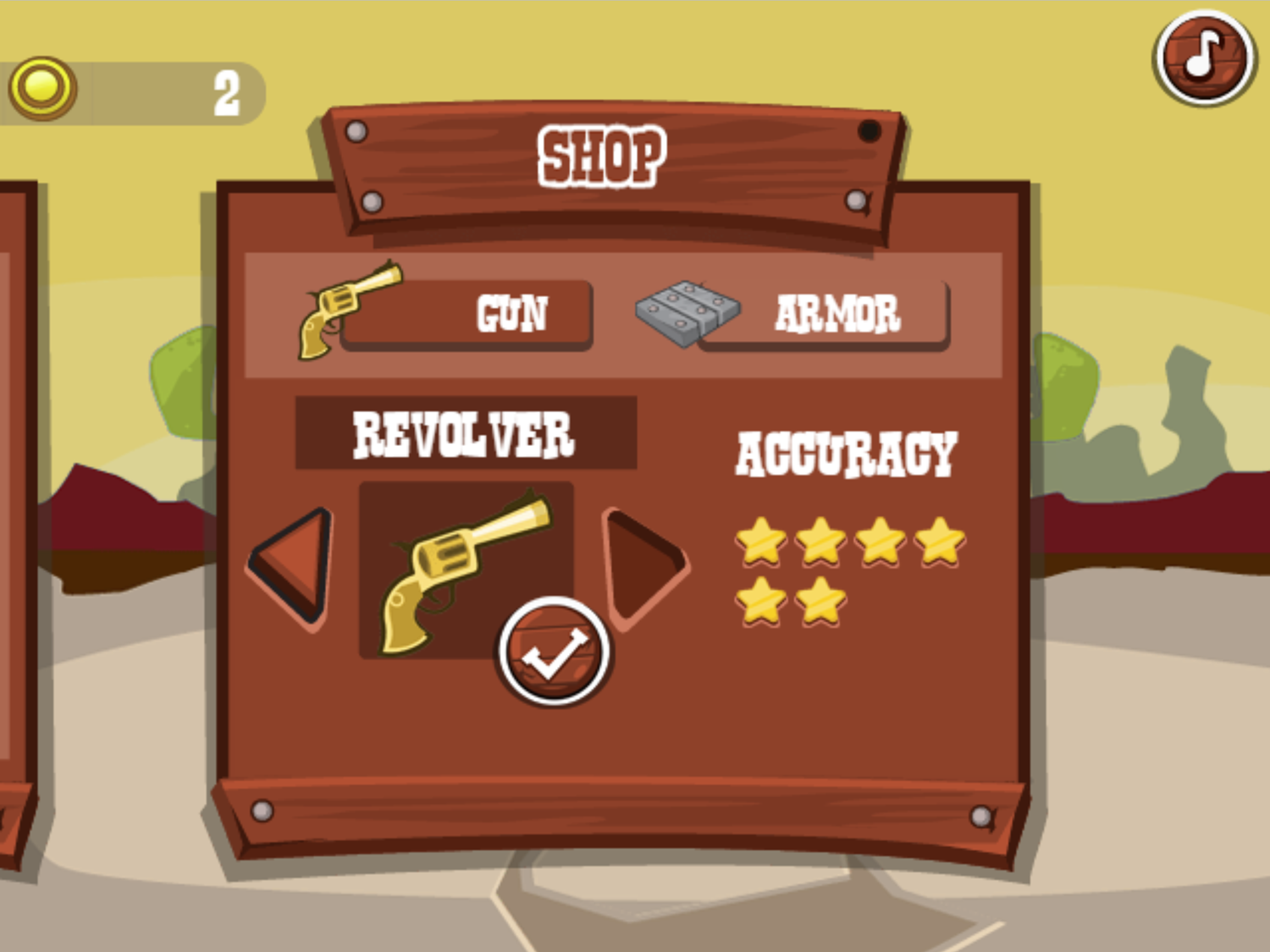 Wild West Shootout Game Gun Shop Screen Screenshot.