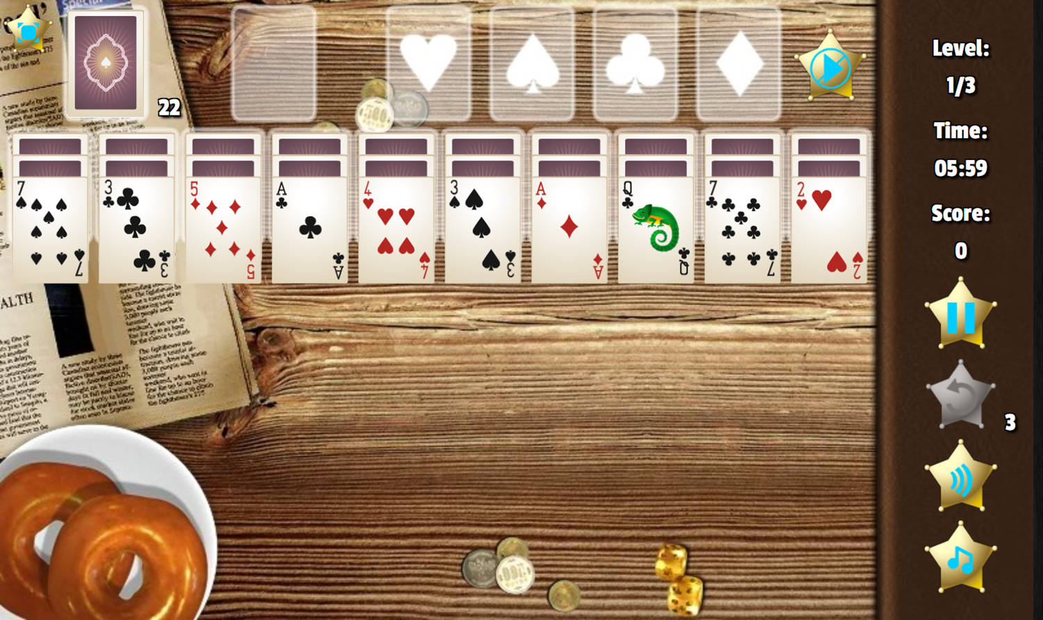 Wild West Solitaire Game Start Screenshot.