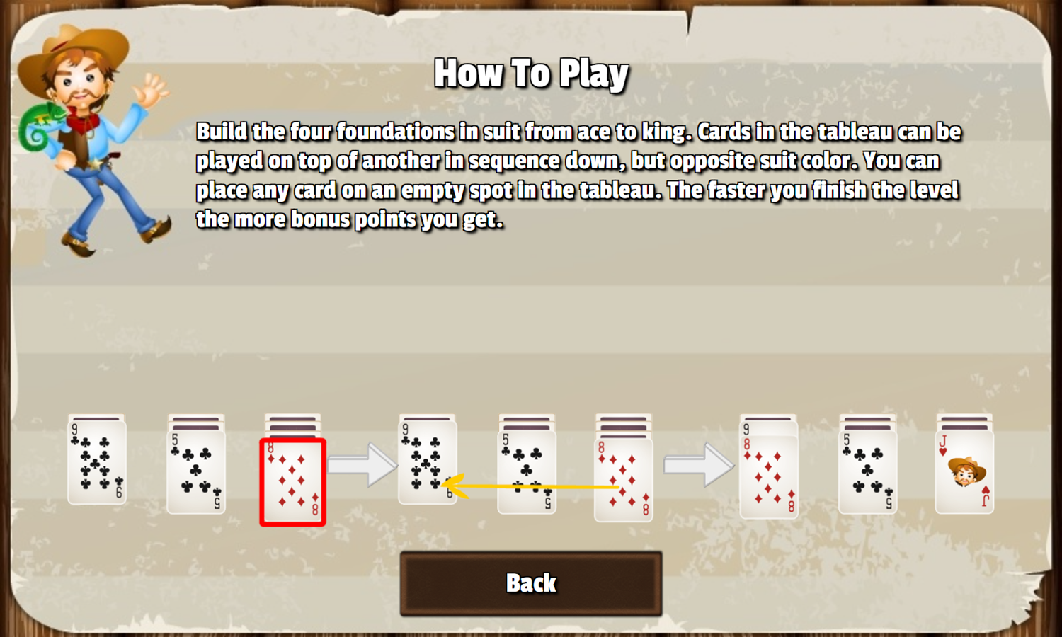 Wild West Solitaire Game How To Play Screenshot.