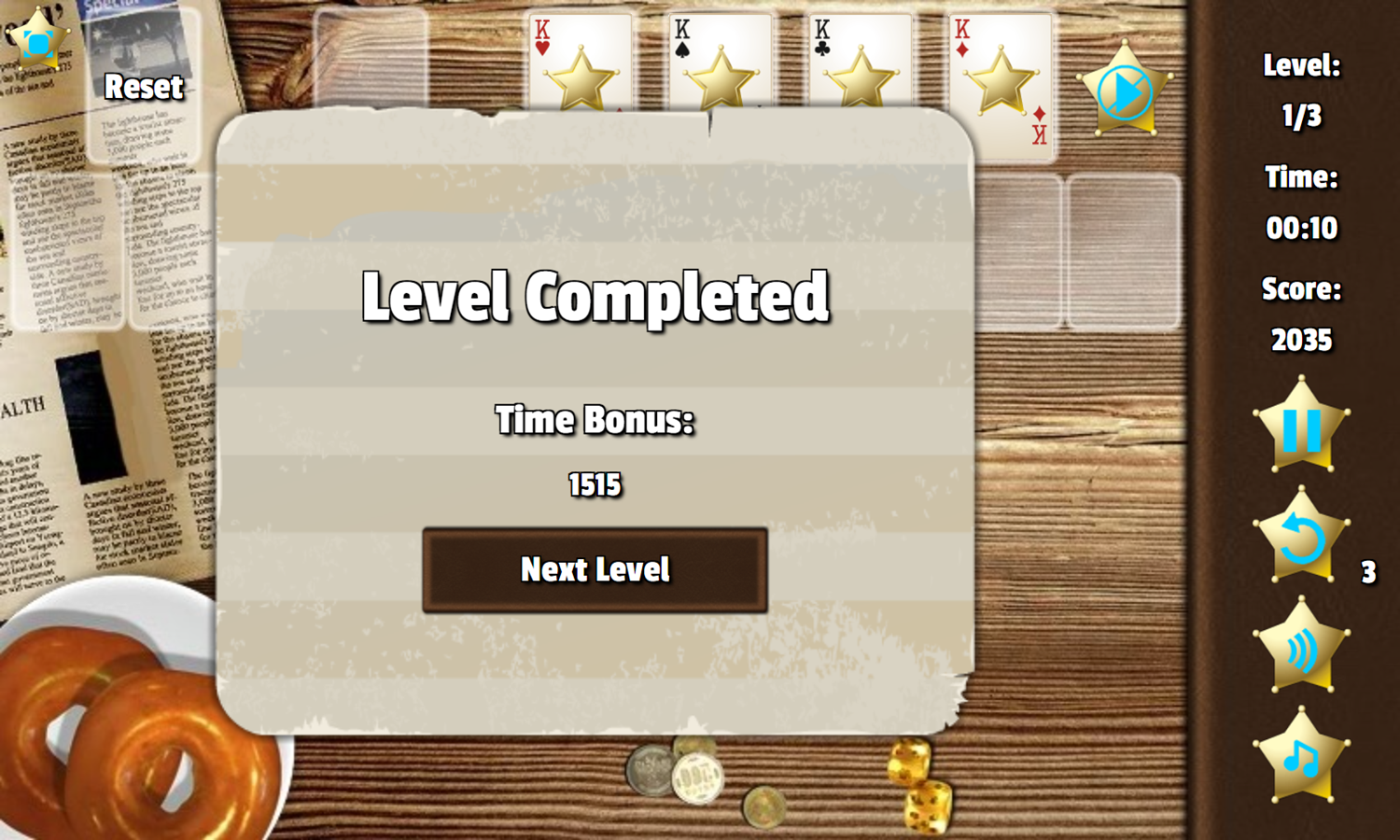 Wild West Solitaire Game Level Completed Screenshot.