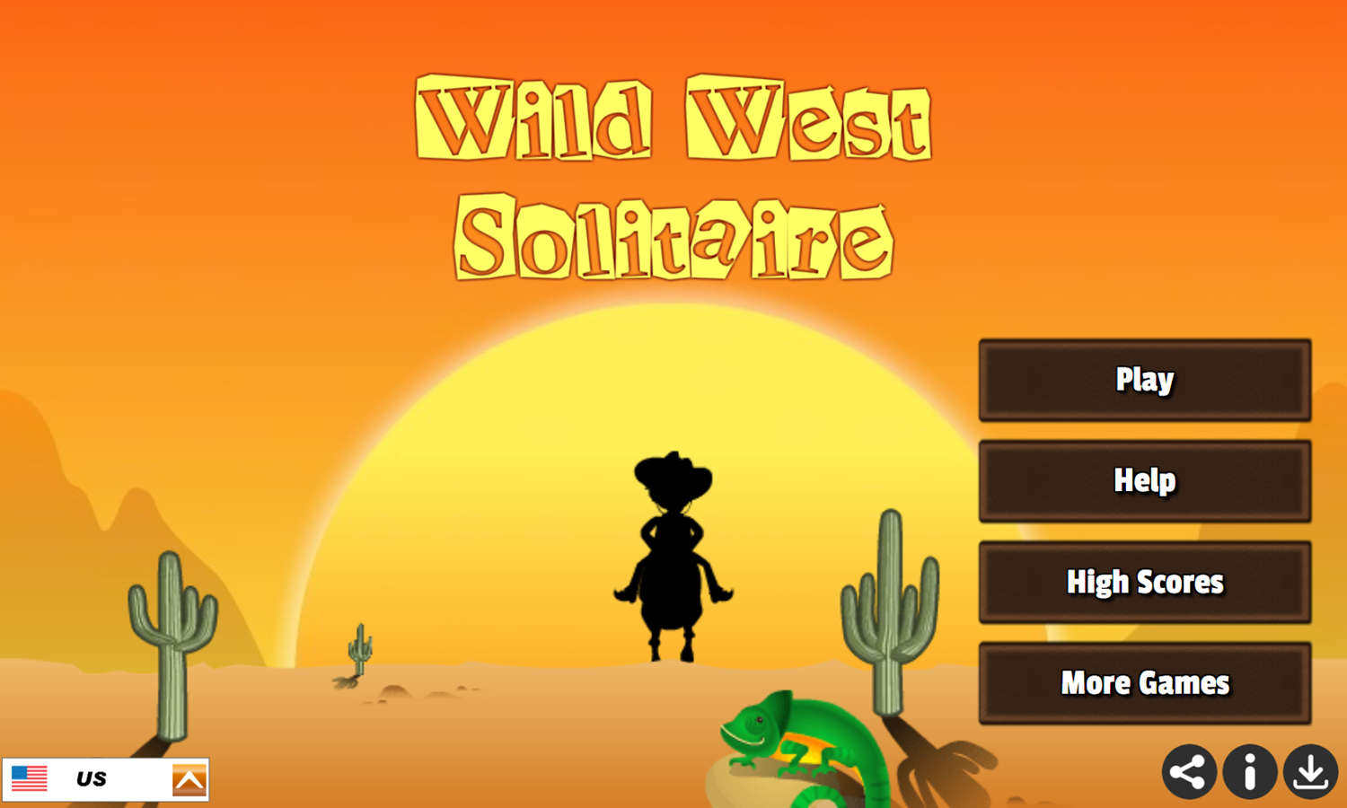 Wild West Solitaire Game Welcome Screen Screenshot.