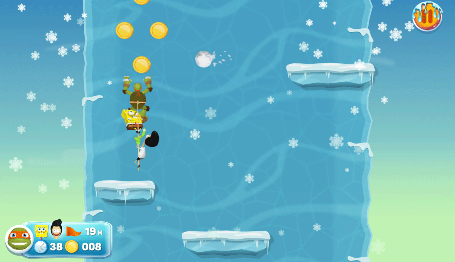 Winter Games Cliff Hang Up Game Screenshot.