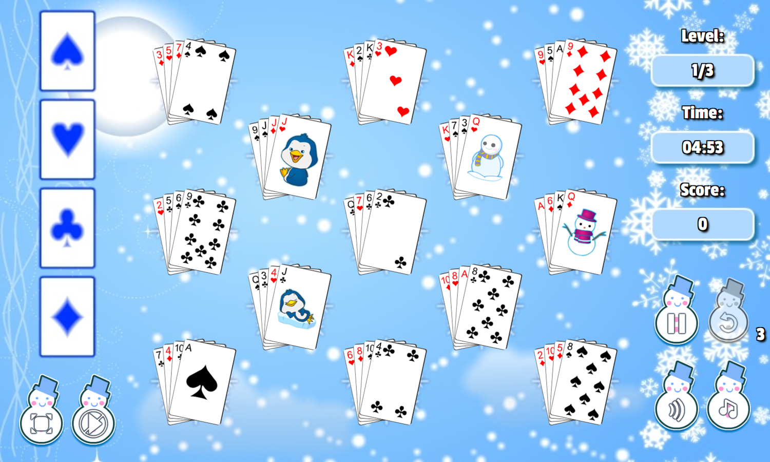 Winter Solitaire Game Start Screenshot.