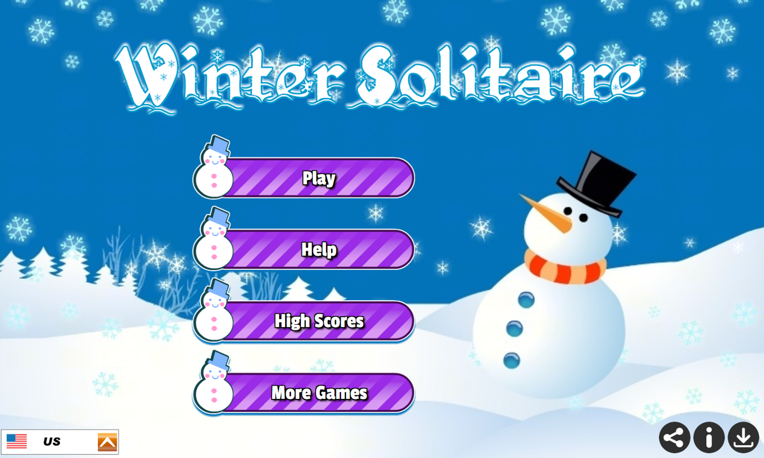 Winter Solitaire Game Welcome Screen Screenshot.