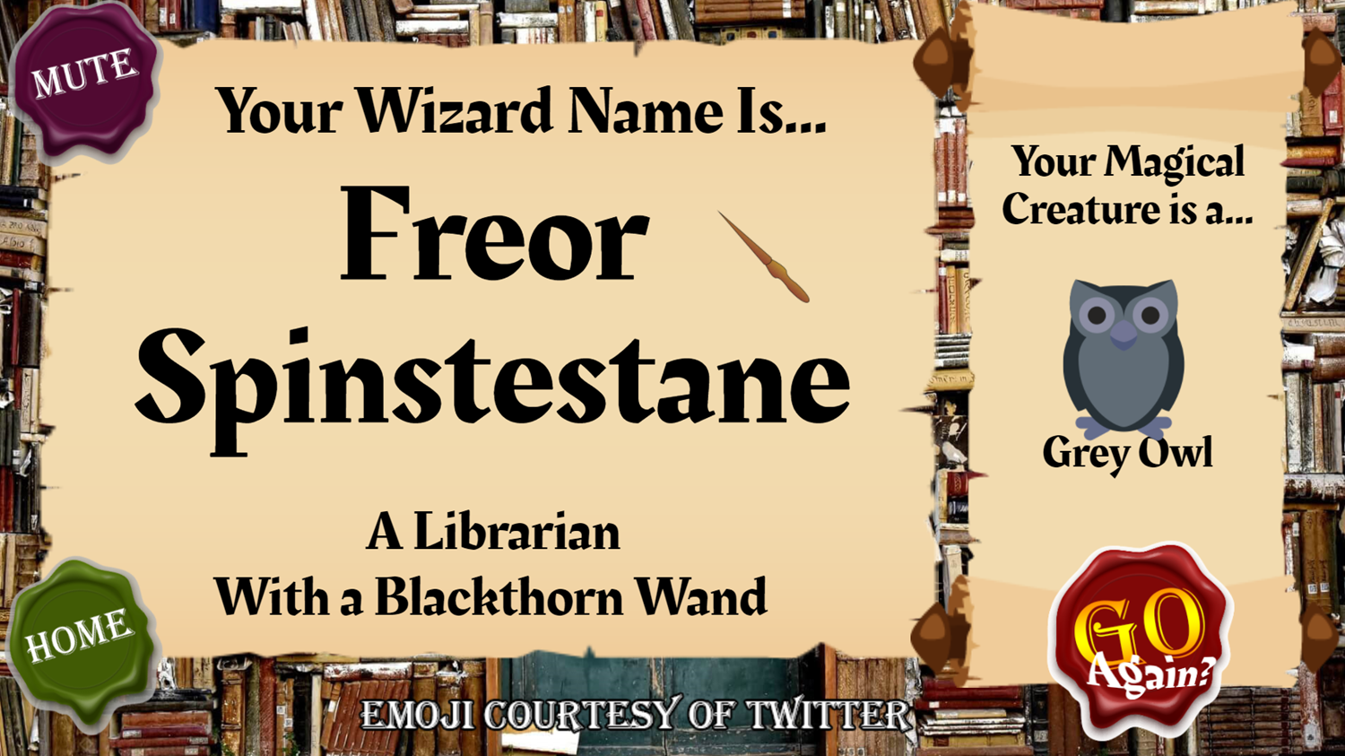 Wizard Name Generator Game Result Screenshot.