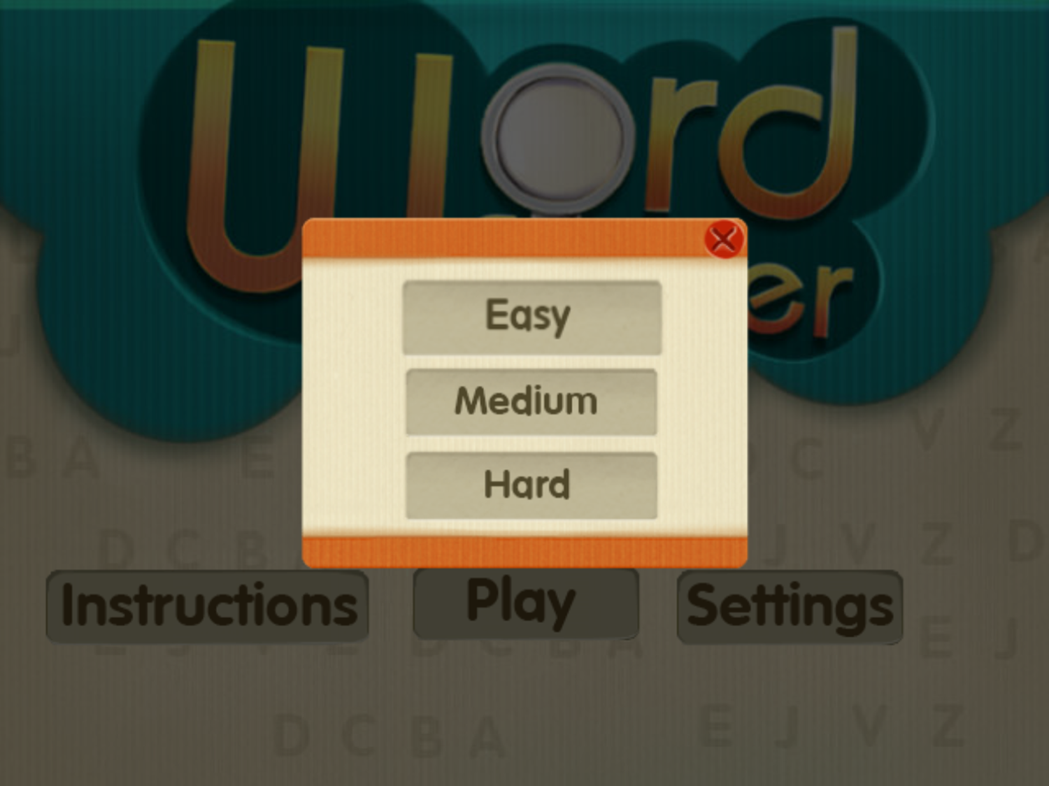 Word Finder Game Difficulty Select Screenshot.