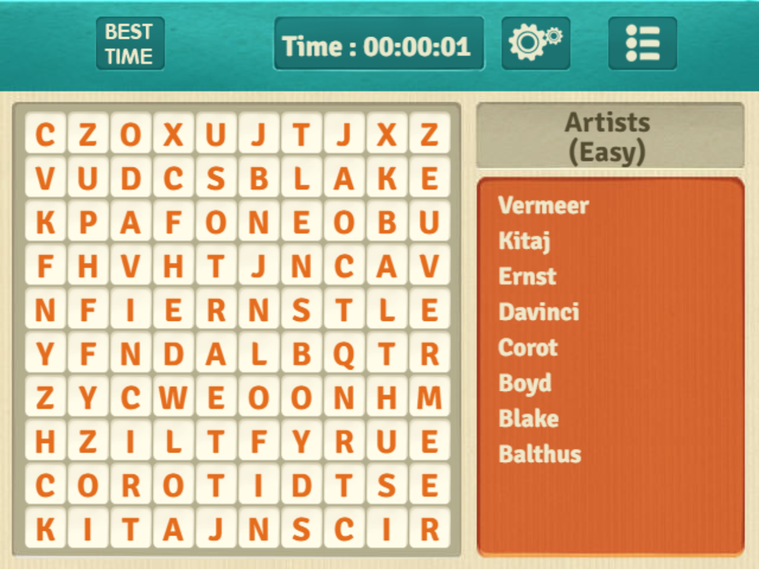 Word Finder Game Start Screenshot.