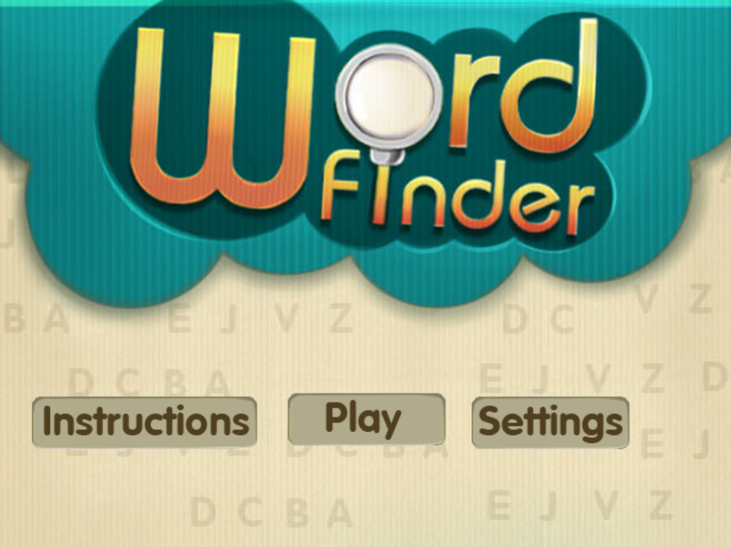 Word Finder Game Welcome Screen Screenshot.