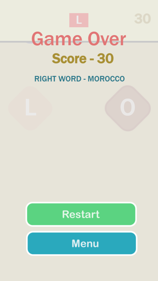 Word Learner Game Over Screenshot.