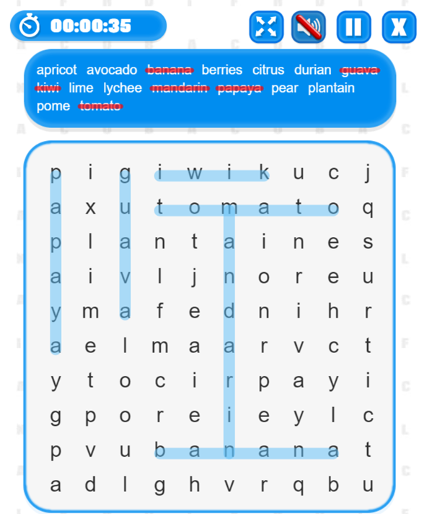 Word Search Game Progress Screenshot.