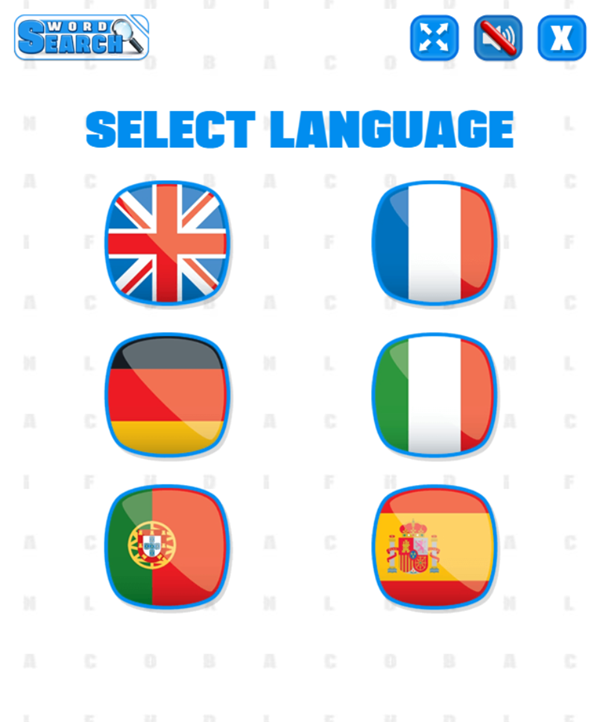 Word Search Game Select Language Screenshot.
