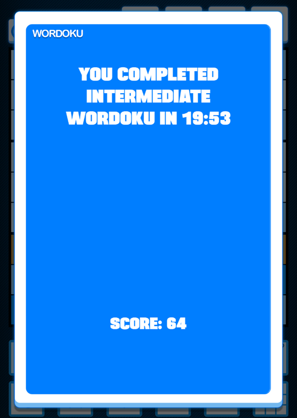 Wordoku Game Complete Screenshot.