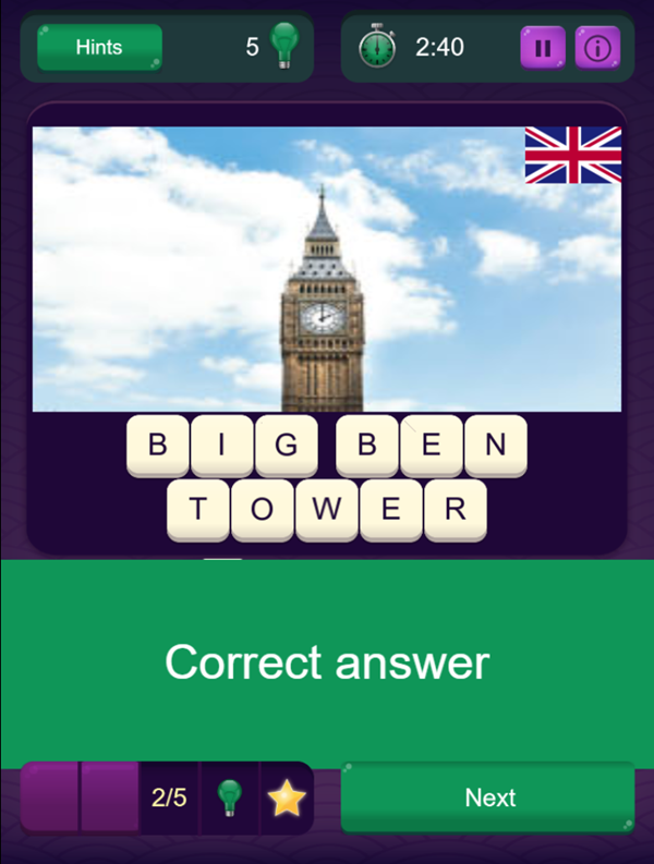 World Trivia Game Answer Screenshot.