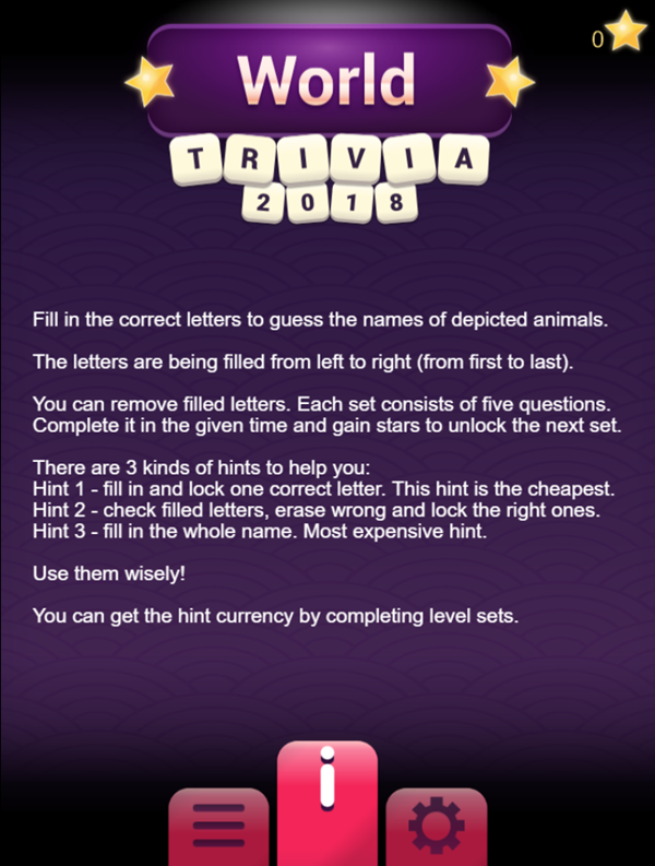 World Trivia Game Instructions Screenshot.