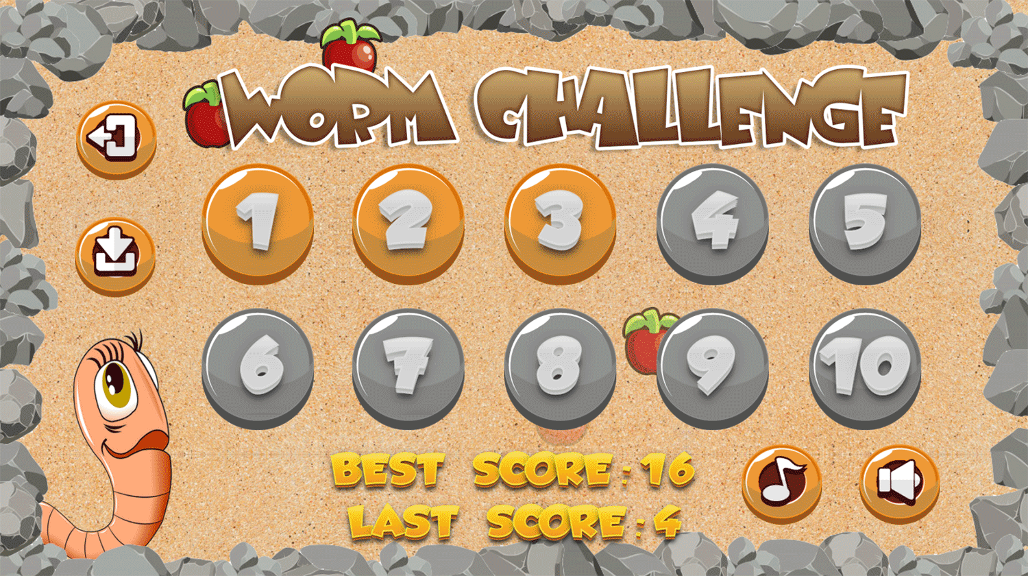 Worm Challenge Level Select Screenshot.