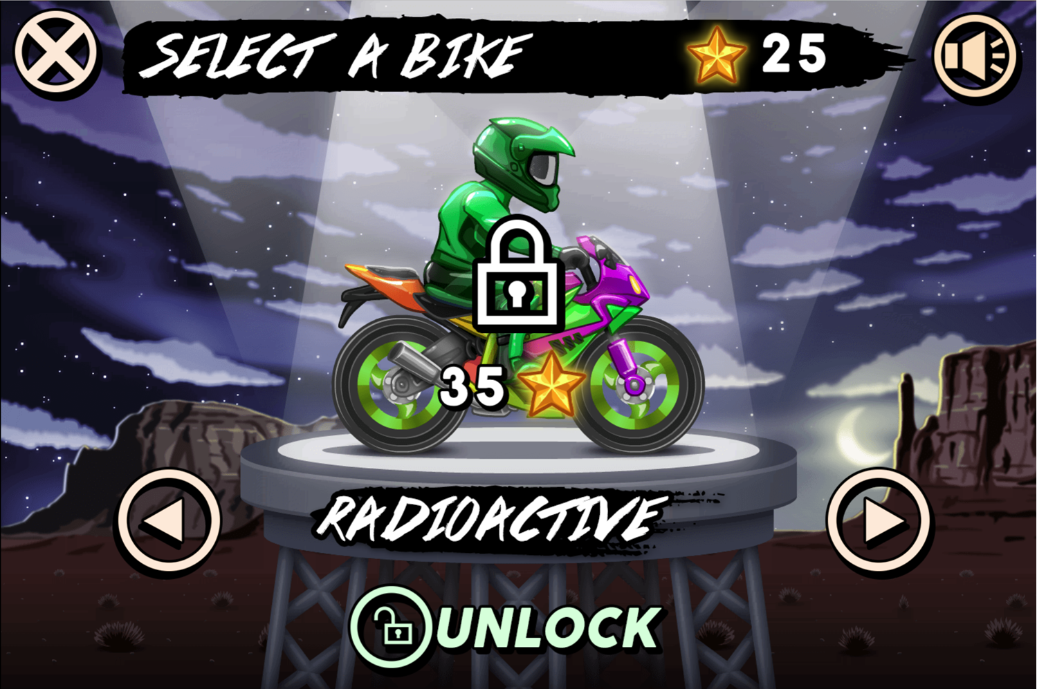 X-Trial Racing Game Bike Select Screen Screenshot.