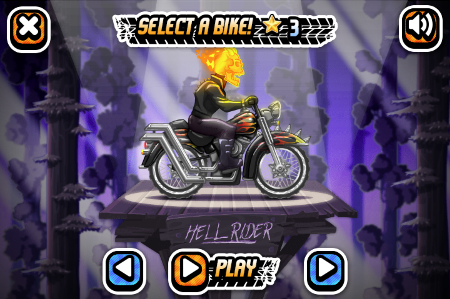 X-Trial Racing Mountain Adventure Game Bike Select Screen Screenshot.